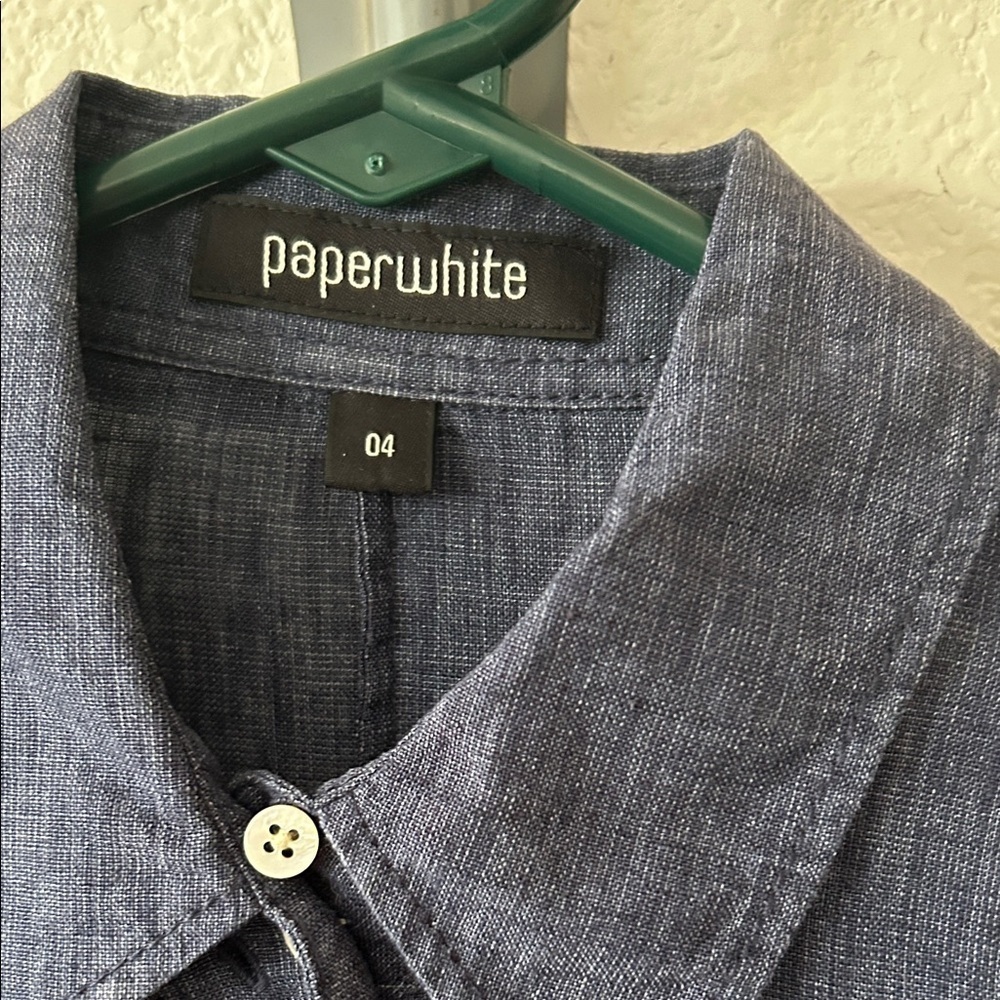 Paperwhite Women's Linen Button Down Shirt Side Slits size 4 - Picture 3 of 6